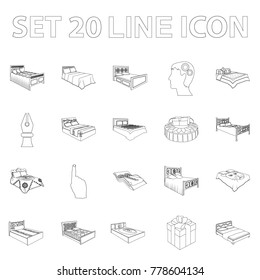 Different beds outline icons in set collection for design. Furniture for sleeping vector isometric symbol stock web illustration.