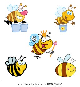 Different Bee Cartoon Mascot Characters-Vector Collection