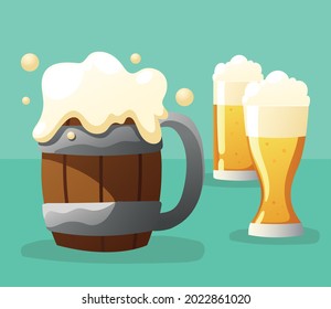 bebidas de diferentes tazas de cerveza con espuma