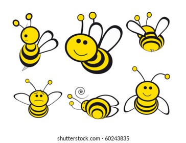 different bees expressions and positions . illustration vector