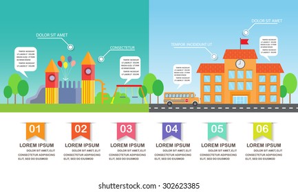 different  between playground and school background. infographics element. kid and children concept. Can be used for one web page design, brochure template, banner. Vector illustration
