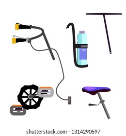 Different bicycle details illustration. Wheels, driving, road. Cycling concept. Vector illustration can be used for topics like activity, vehicle, driving