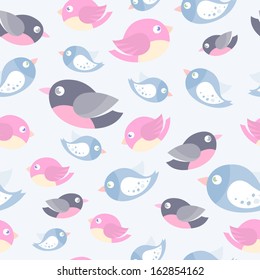 Different birds seamless pattern in pale tender colors.