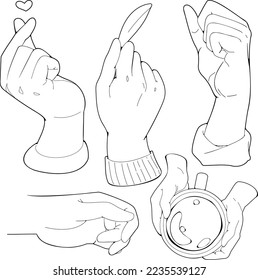 Different bkl and white hand gesture drawings