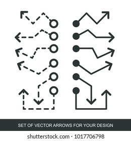 Different black Arrows icons, vector set. Abstract elements for business infographic. Up and down trend. Illustrations for Web Design