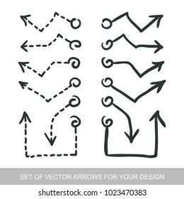 Different black Arrows icons, vector set. Abstract elements for business infographic. Up and down trend. Illustrations for Web Design