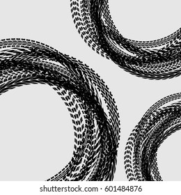 Different black circle tire tracks isolated on white background