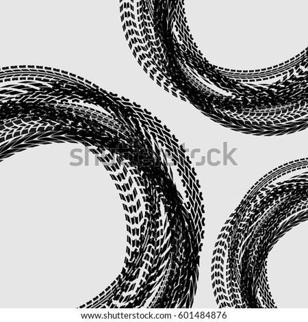 Different black circle tire tracks isolated on white background