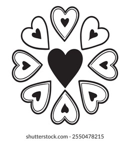  different black heart illustration, Hand drawn hearts. Vector symbol icon set