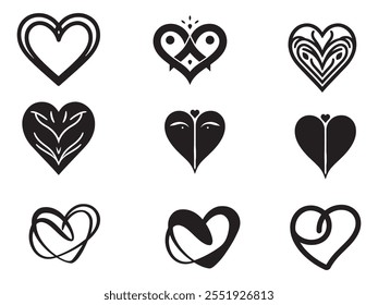 different black heart illustration, Hand drawn hearts. Vector symbol icon