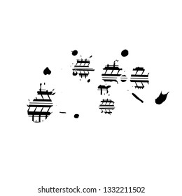 Different black ink blots with white tire track silhouettes