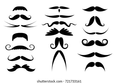 Different black mustache set on white background.
