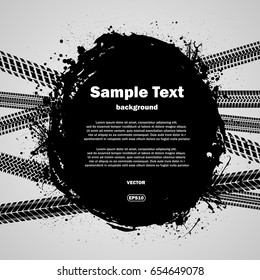 Different black tire tracks silhouettes in circle shape with white text