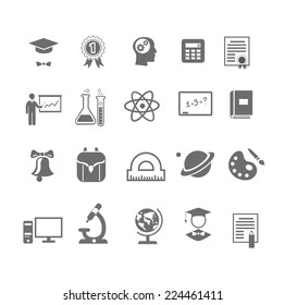 Different black and white silhouette school and education icons on  vector illustration