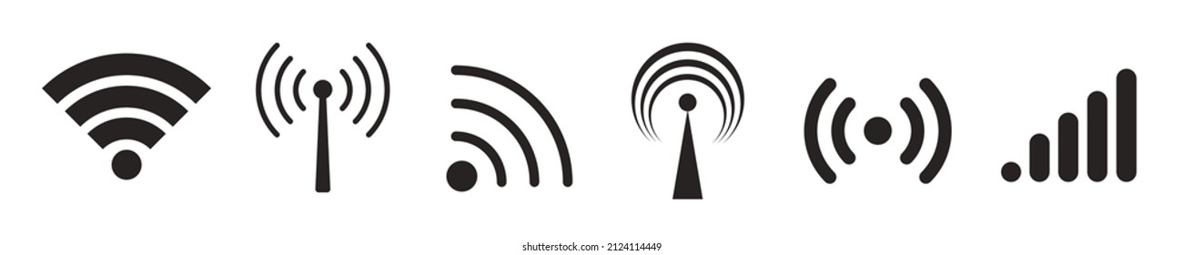 Unterschiedliche schwarze WiFi-Symbol-Set. Wireless-Internet-Zeichen einzeln auf weißem Hintergrund. Vektor-Wi-Fi-Signal
