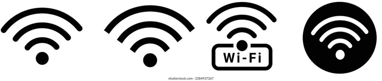 Juego de iconos de wifi en negro diferente. Signo de Internet inalámbrico aislado en fondo blanco. Firma wi-fi vectorial