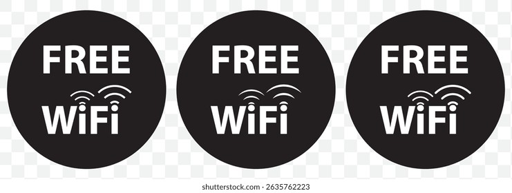 Different black wifi icon set. Wireless internet Sign isolated on Transparent background. Vector wi-fi sign. EPS 10.