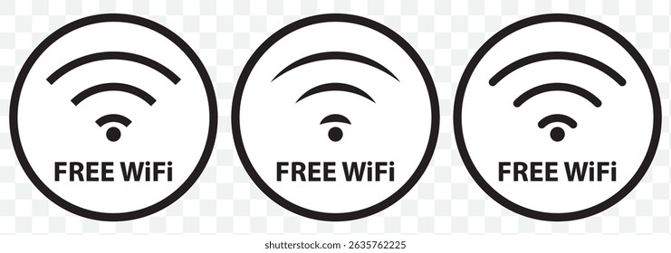 Different black wifi icon set. Wireless internet Sign isolated on Transparent background. Vector wi-fi sign. EPS 10.