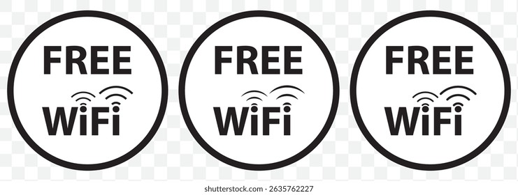 Different black wifi icon set. Wireless internet Sign isolated on Transparent background. Vector wi-fi sign. EPS 10.