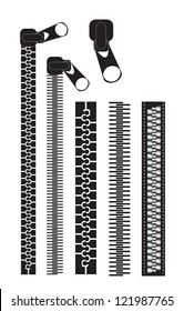 different black zippers over white background vector illustration