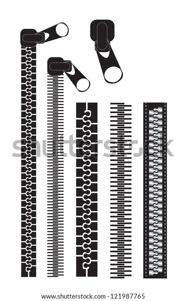 Different Black Zippers Over White Background Stock Vector (Royalty