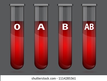 Different blood types in test tube illustration