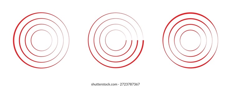 círculos concêntricos azuis diferentes ícone ilustração vetorial isolado no fundo transparente. sinal de radar ou elementos de vibração. sonar ou coleção de anéis de onda sonora. coleções de anéis de onda sonora.