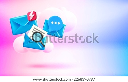 Different blue envelopes. Mailing concept. 3d vector banner with copy space