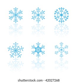 different blue snowflakes on white reflection plate