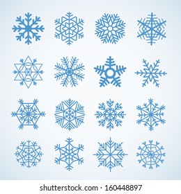  Different blue snowflakes set