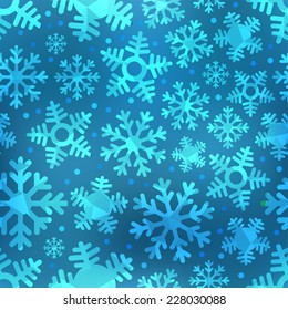 Different blue snowflakes set. Abstract seamless background