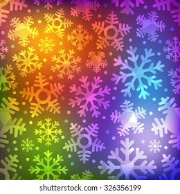 Different blue snowflakes set. Abstract seamless background
