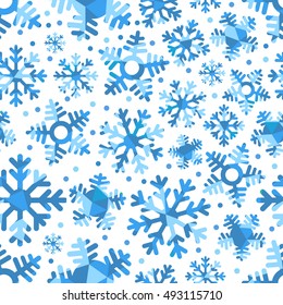 Different blue snowflakes set. Abstract seamless pattern