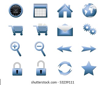 Different blue symbols on a white background