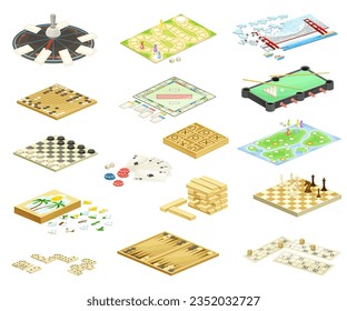 Different Board or Tabletop Games with Pieces and Playing Surface Big Vector Set