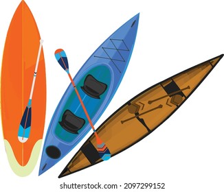 Different boating options including, paddleboard, kayak, and canoe