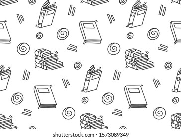 Different books and magazines vector concept in doodle and sketch style. Hand drawn illustration for printing on T-shirts, postcards. Seamless pattern for textile, paper wrap. Texture background.