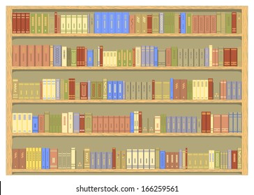 Different books on a Library Shelf. Isolated.