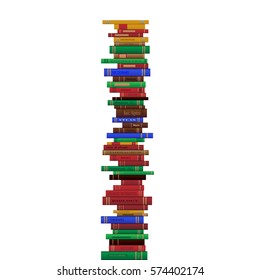 Different books in a tall stack illustration
