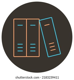 Different books two color icon outline on dark brown round background.