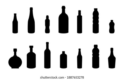 Different bottle silhouettes. Vector collection of bottle shapes. Elements for design