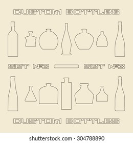 Different bottle types linear icon set. Vector illustration.