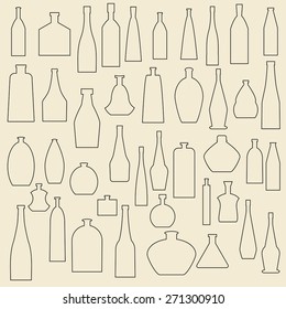 Different bottle types linear icons set. Perfect for web design vector illustration. Editable and ready as logo element.