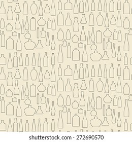 Different bottle types  linear set seamless texture.   Editable vector illustration. Perfect as  design template.