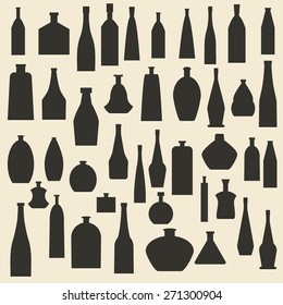 Different bottle types silhouette icons set. Perfect for web design vector illustration. Editable and ready as logo element.