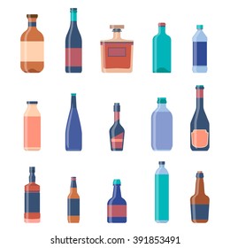 Different bottles collections. Beer vintage background. Liquor bottles, alcoholic drinks, vodka bottle, beer bottle. Vector Eps10