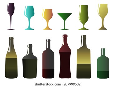 Different bottles and glasses