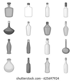 Different bottles icons set in monochrome style isolated vector illustration