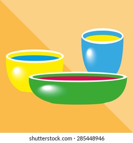 Different bowls. Kitchen utensils and equipment. Vector icon.