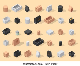 Different box vector isometric icons isolated move service or gift container packaging illustration